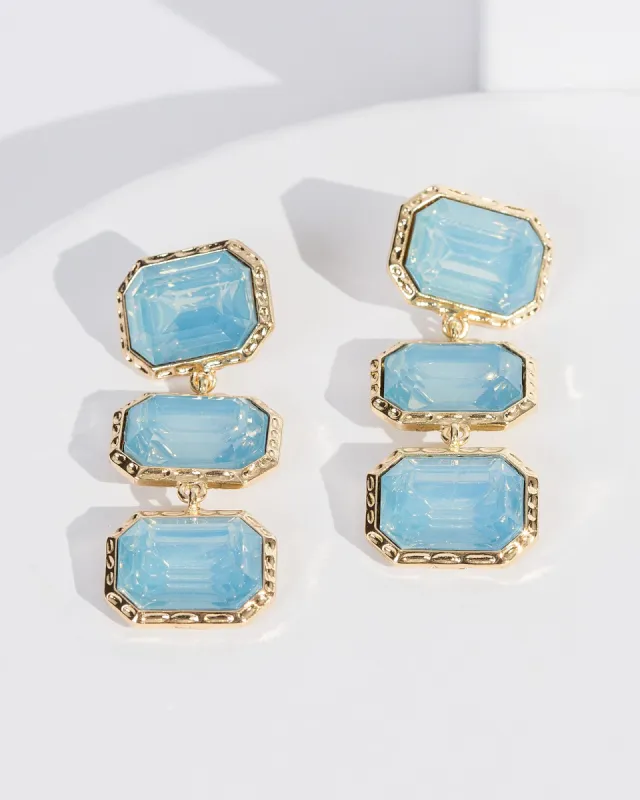 Blue Rectangle Crystal Drop Earrings sold by Collete Hayman