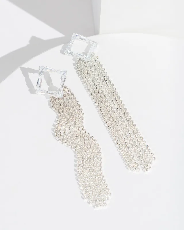 Silver Square Tassel Drop Earrings sold by Collete Hayman