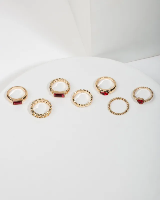 Red Multi Pack Love Heart Detail Rings sold by Collete Hayman