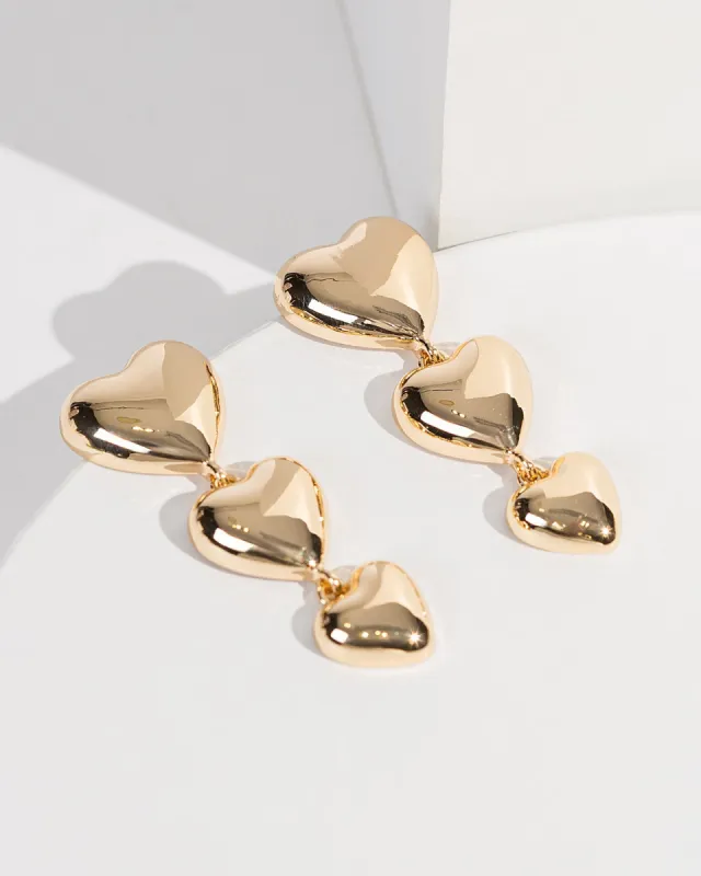 Gold 3 Hearts Drop Earrings sold by Collete Hayman