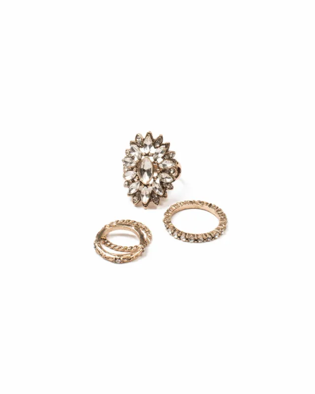 Crystal Antique Gold Tone Ring Set - Small/Medium sold by Collete Hayman