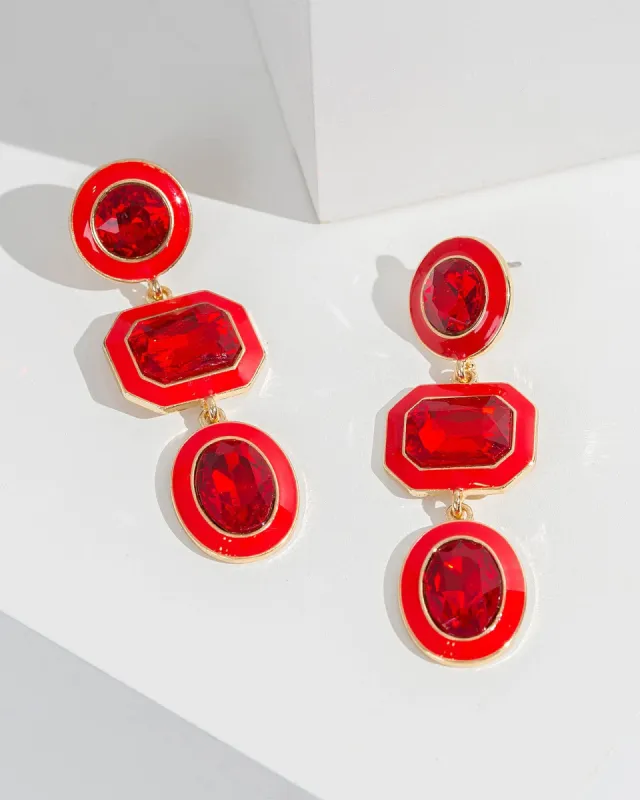 Red Enamel Crystal Drop Earrings sold by Collete Hayman