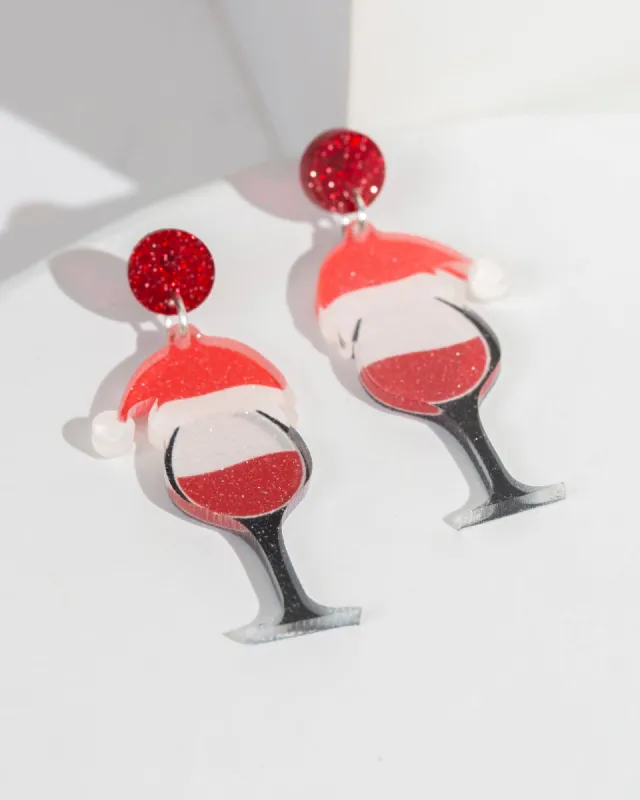 Multi Colour Christmas Wine Glass Earrings sold by Collete Hayman