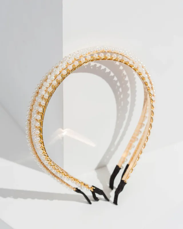 Pearl 3 Pack Pearl And Chain Detail Headband sold by Collete Hayman