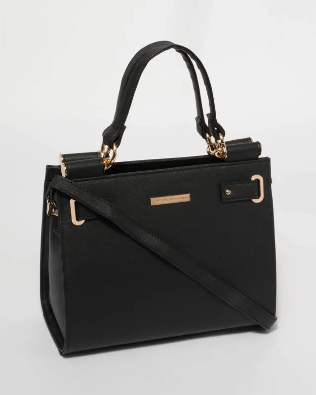 Black Stephanie Square Tote Bag With Gold Hardware sold by Collete Hayman