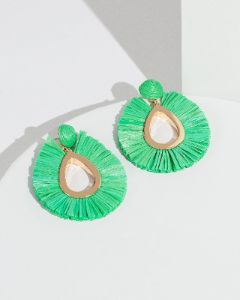 Green Raffia Teardrop Earrings sold by Collete Hayman