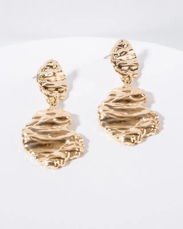 Gold Chunky Textured Post Drop Earrings sold by Collete Hayman