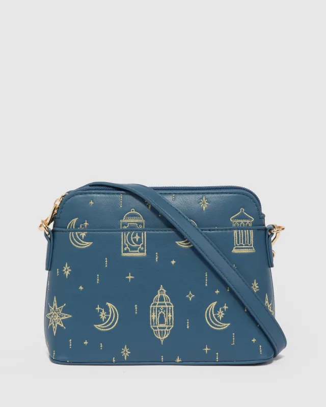 Blue Karen Embroidered Crossbody Bag sold by Collete Hayman