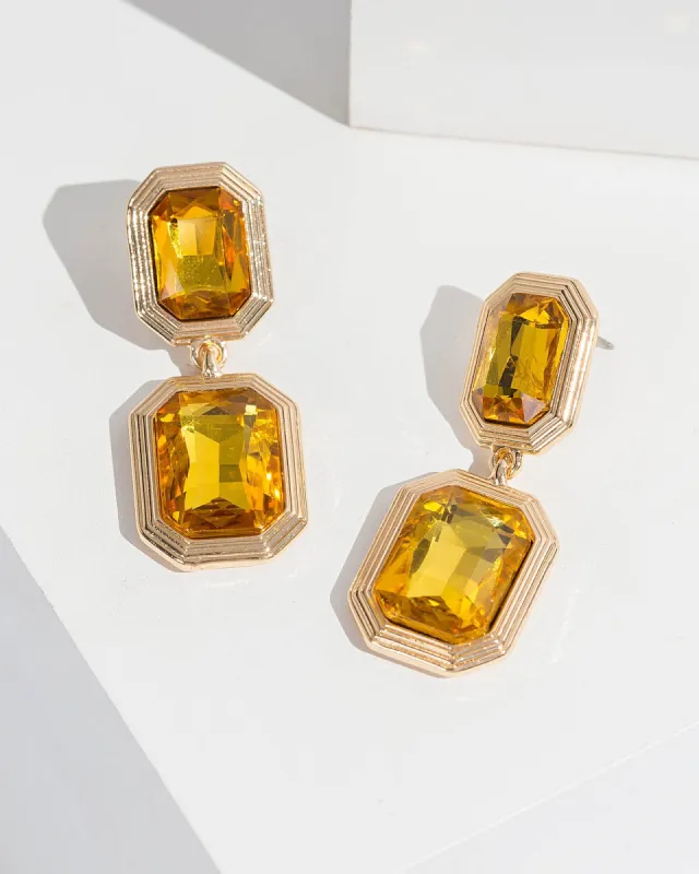 Orange Double Octagon Crystal Drop Earrings sold by Collete Hayman