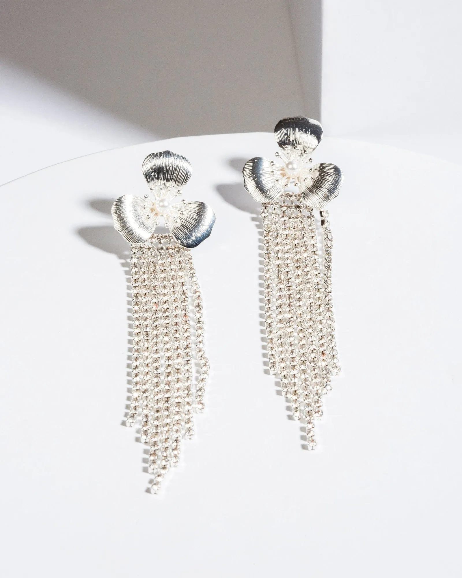 Crystal Flower Tassel Statement Earrings sold by Collete Hayman