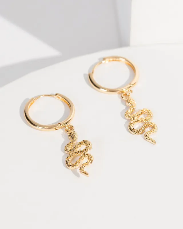 Gold Metal Snake Detail Hoop Earrings sold by Collete Hayman