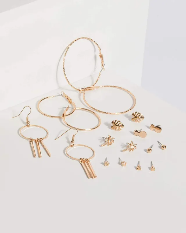 Gold Tropical Stud And Hoop Earring Set sold by Collete Hayman