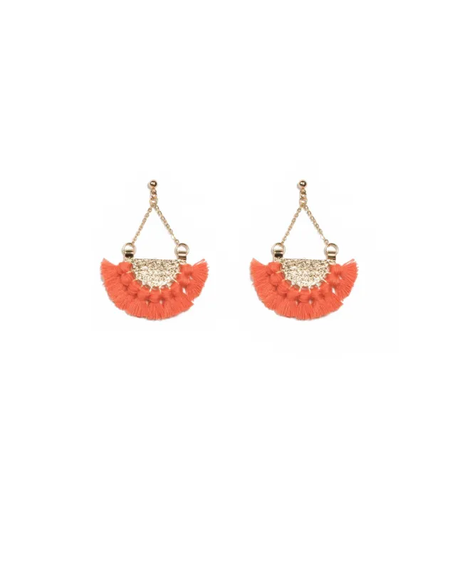 Coral Gold Tone Semi Circle Tassel Statement Earrings sold by Collete Hayman