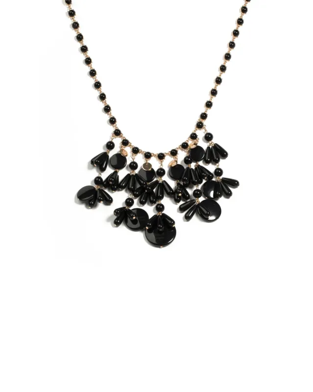 Black Gold Tone Acrylic Mixed Bead Statement Necklace sold by Collete Hayman