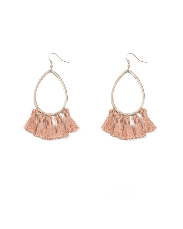 Pink Rose Gold Tone Tassel Teardrop Earrings sold by Collete Hayman
