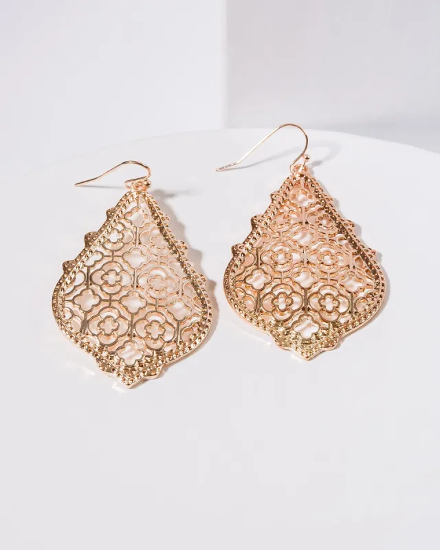 Rose Gold Detailed Pear Hook Drop Earrings sold by Collete Hayman
