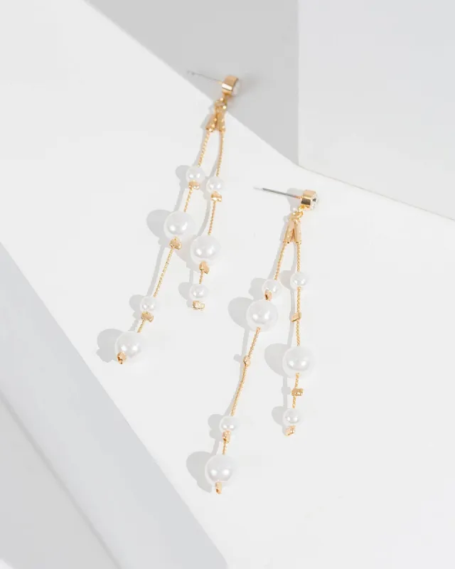 White Pearl Beaded Drop Earrings sold by Collete Hayman