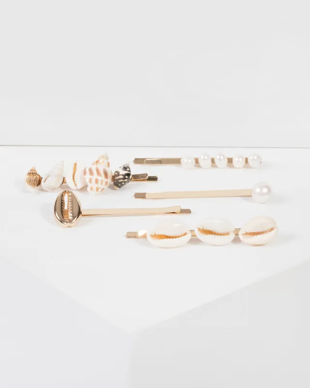 Gold Shell And Pearl Hair Slides sold by Collete Hayman