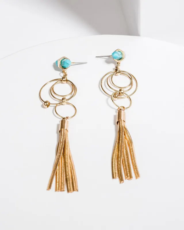 Turquoise Stone Loop Tassel Earrings sold by Collete Hayman