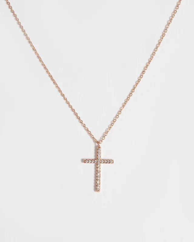 Rose Gold Plated Fine Diamante Cross Necklace sold by Collete Hayman