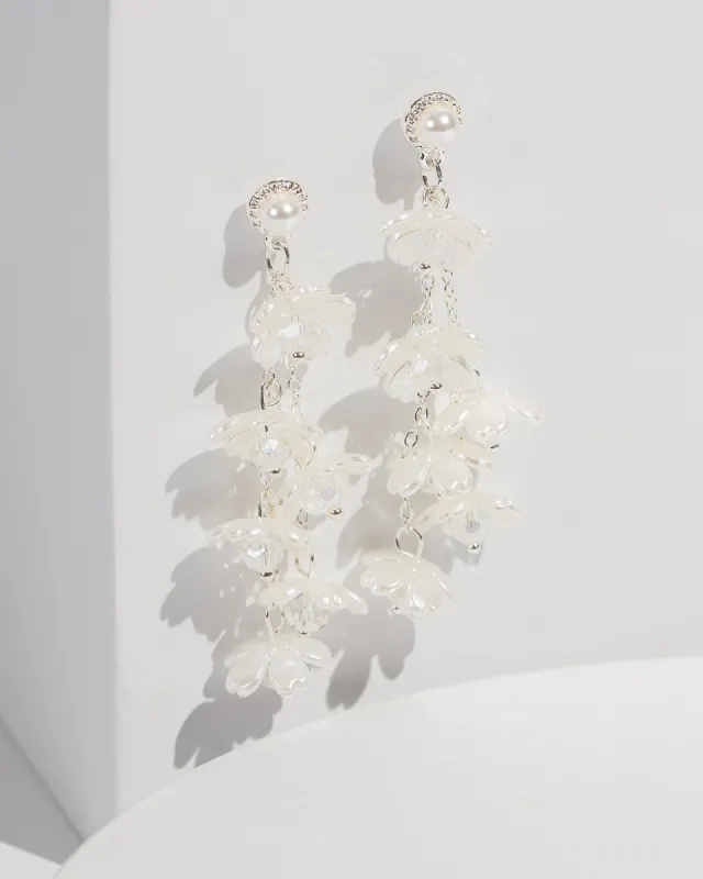 White Floral Tassel Drop Earrings sold by Collete Hayman