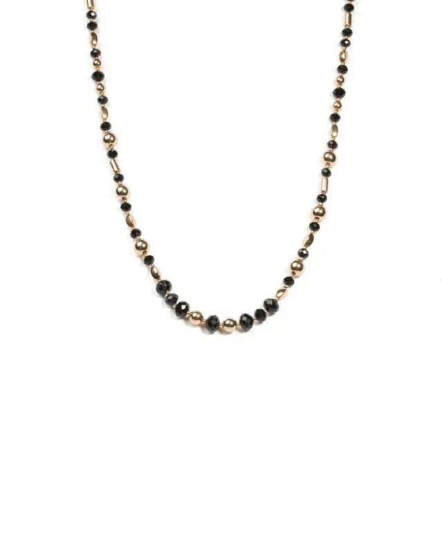 Black Gold Tone Stationed Beaded Necklace sold by Collete Hayman