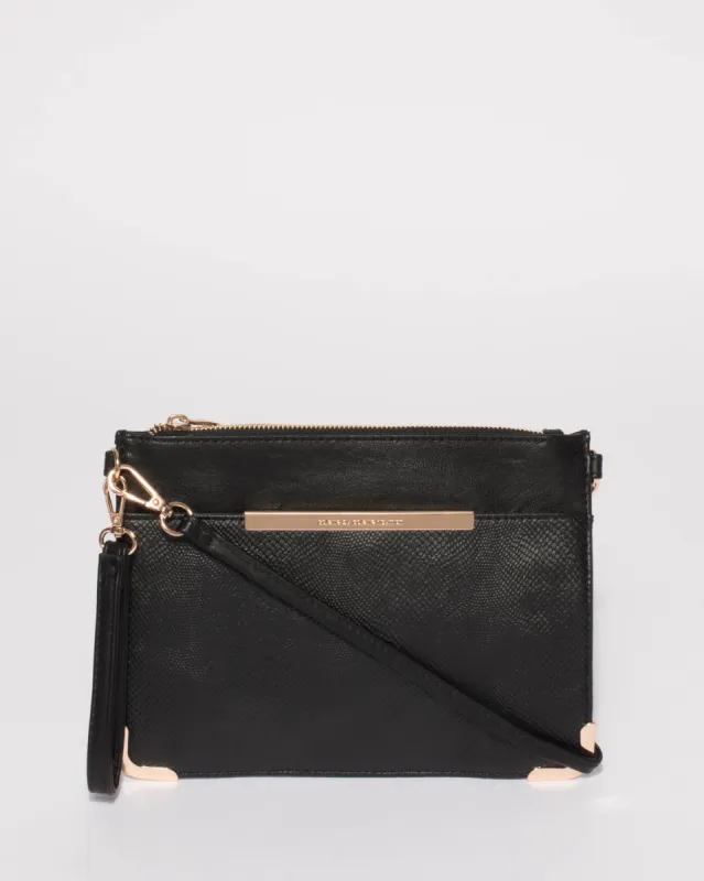 Black Textured Front Pocket Crossbody Bag sold by Collete Hayman