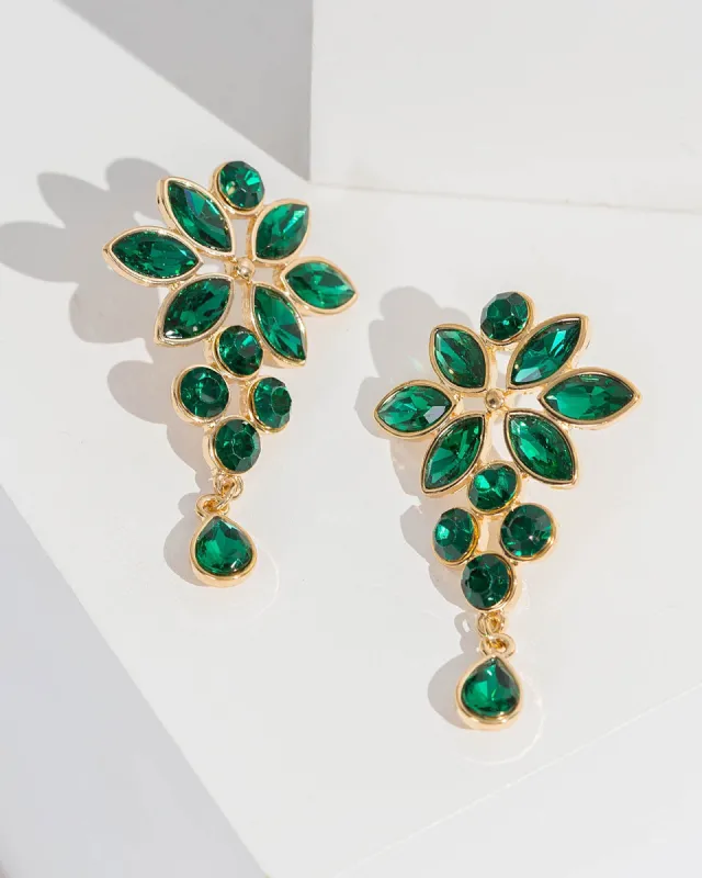 Emerald Flower Cluster Detail Drop Earrings sold by Collete Hayman