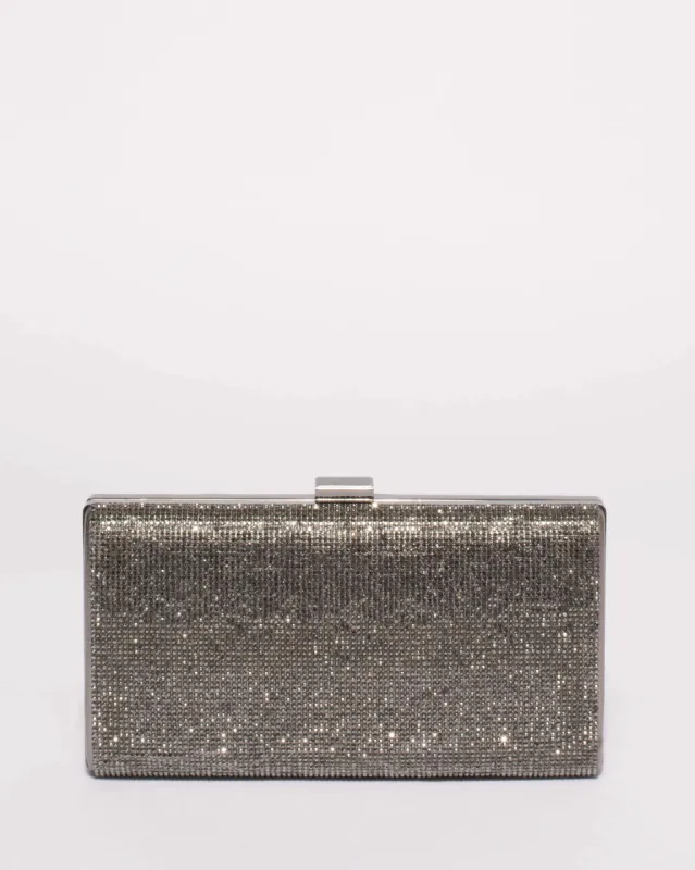 Pewter Margot Diamante Hardcase Clutch Bag sold by Collete Hayman