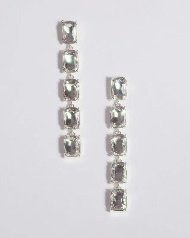 Silver Rectangle Crystal Drop Earrings sold by Collete Hayman