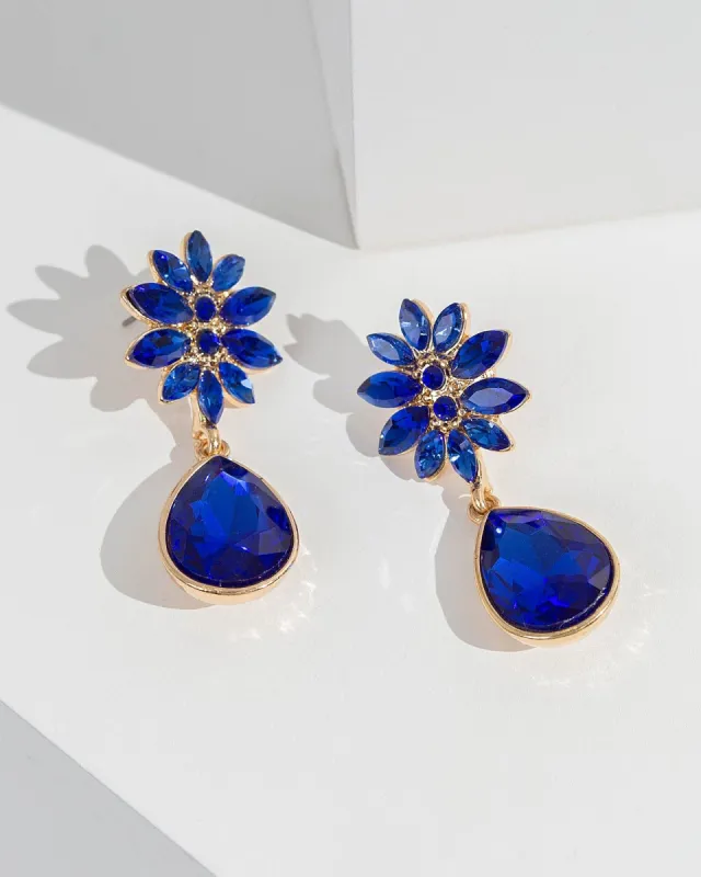 Navy Crystal Flower Drop Earrings sold by Collete Hayman
