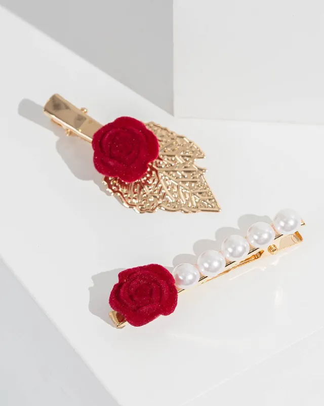 2 Pack Rose Pearl And Leaf Hair Slides sold by Collete Hayman