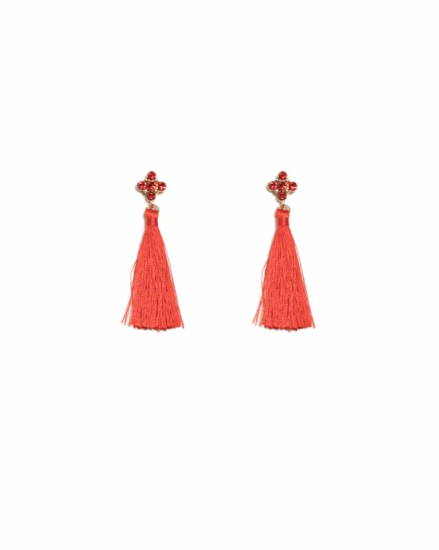 Red Gold Tone Mini Stone Tassel Drop Earrings sold by Collete Hayman