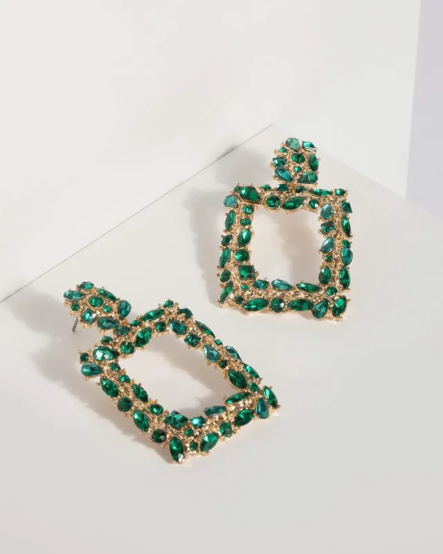 Emerald Large Crystal Square Earrings sold by Collete Hayman