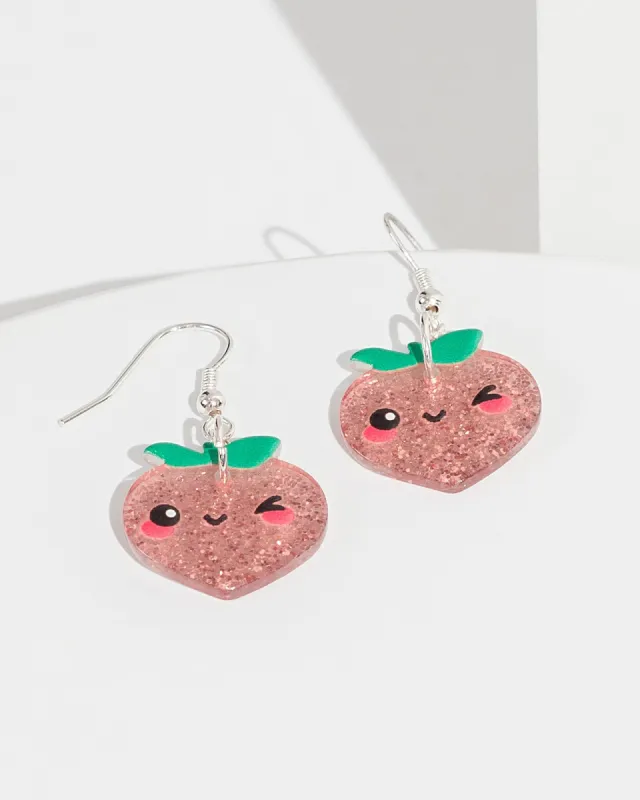 Pink Glitter Peaches Earrings sold by Collete Hayman
