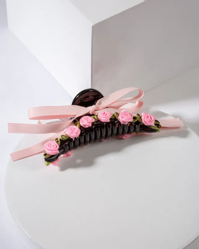 Pink Rosette And Bow Detail Claw Clip sold by Collete Hayman