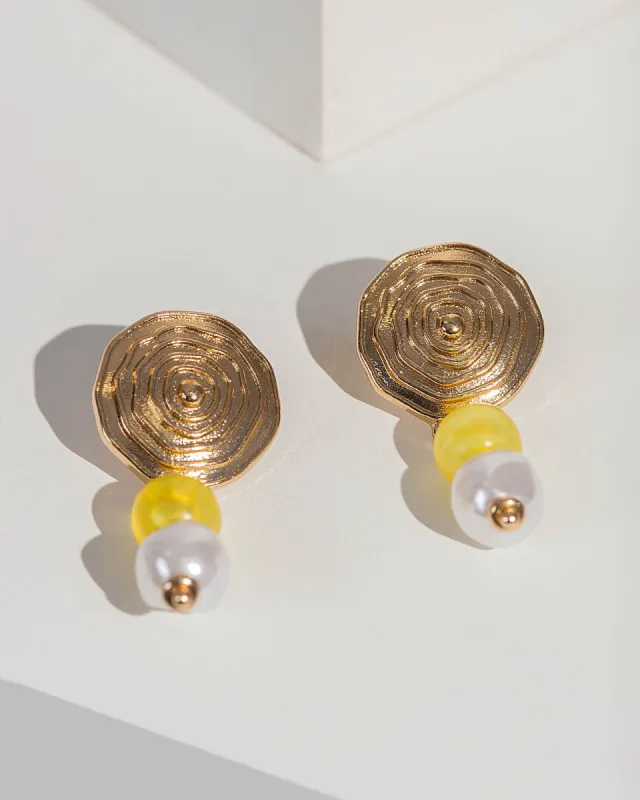 Yellow Circle Beaded Drop Earrings sold by Collete Hayman