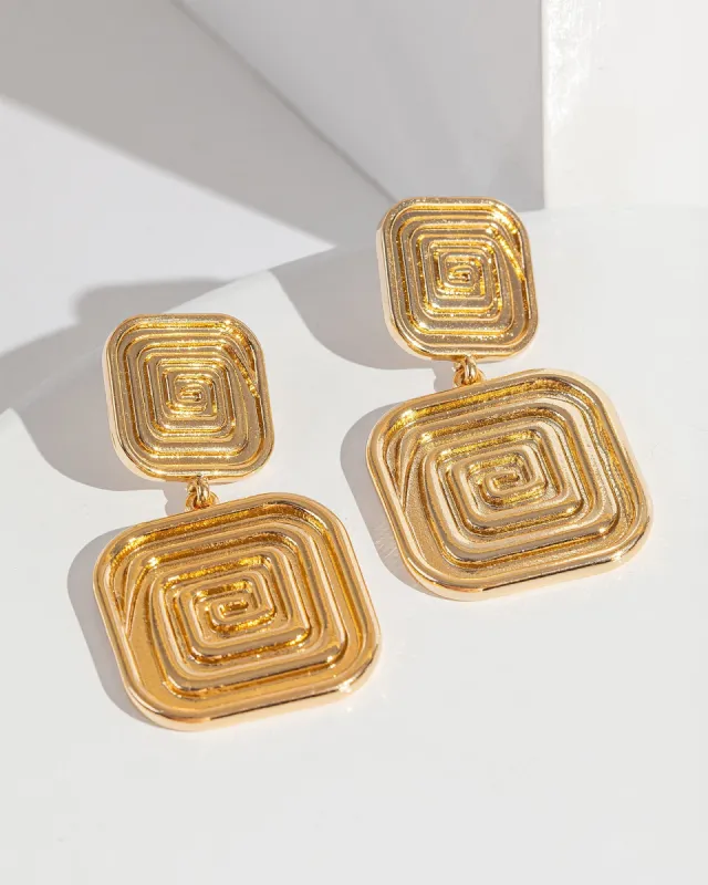 Gold Spiral Double Drop Square Earrings made by Collete Hayman