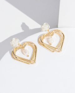 Gold Heart Flower Detail Earrings sold by Collete Hayman