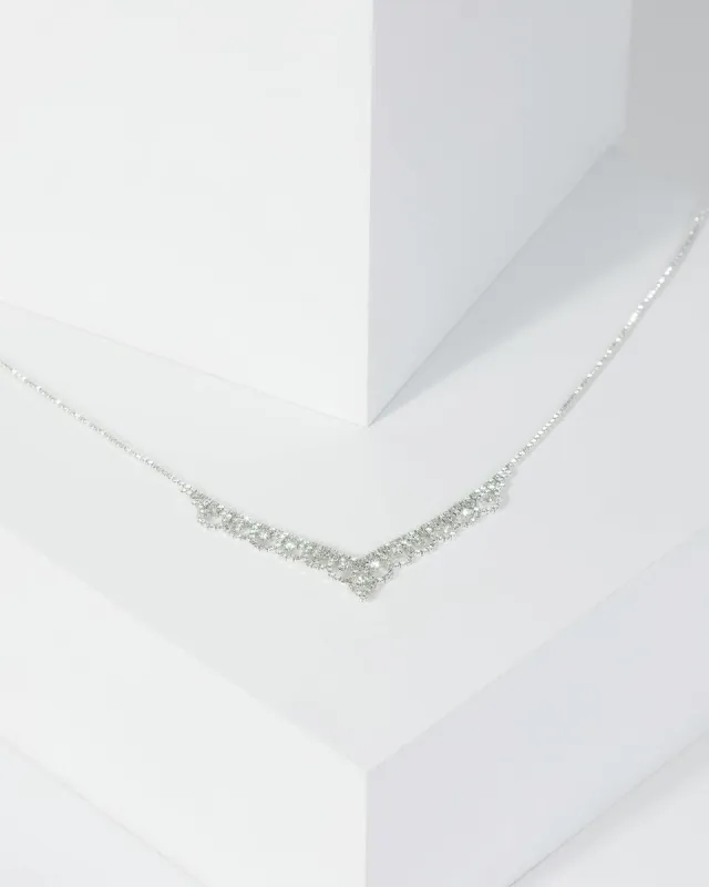 Silver Crystal Fine V Necklace sold by Collete Hayman