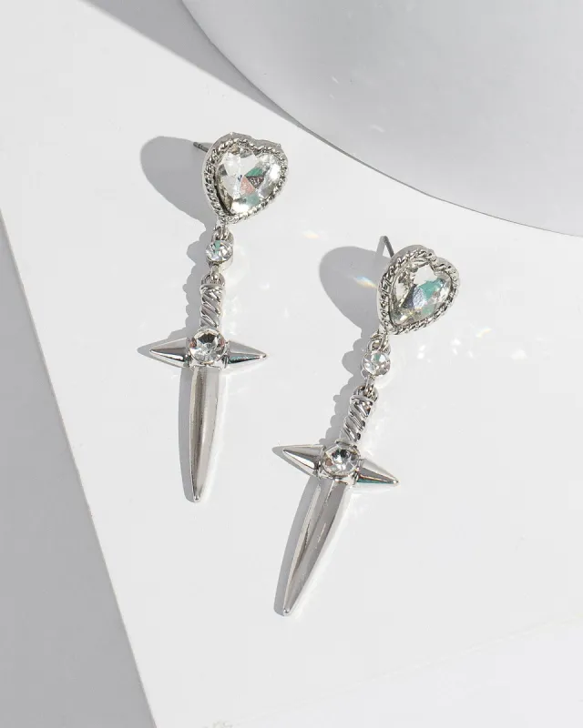 Crystal Heart Sword Drop Earrings sold by Collete Hayman