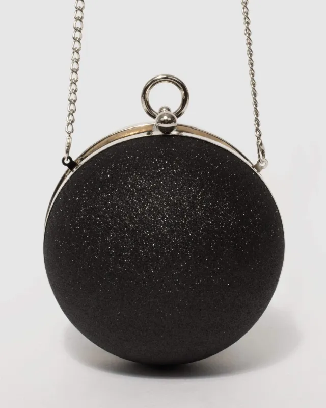 Black Glitter Miley Round Clutch Bag sold by Collete Hayman