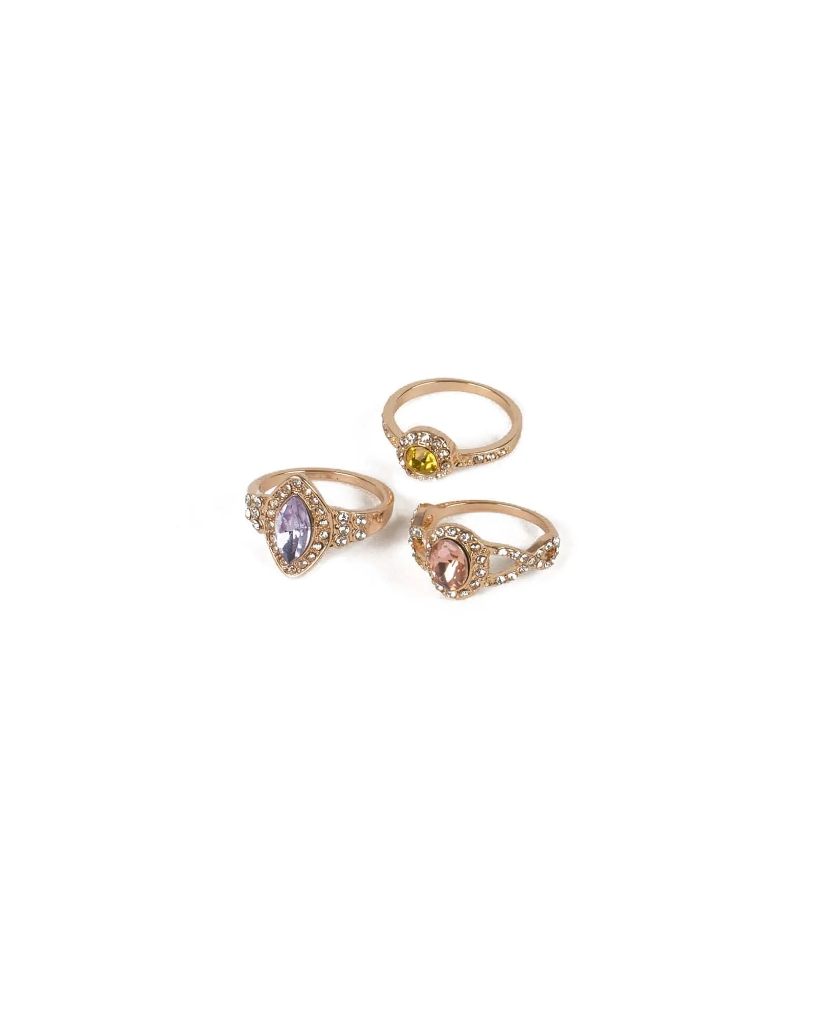 Multi Colour Gold Tone Diamante Pendant Band Ring Set - Small sold by Collete Hayman