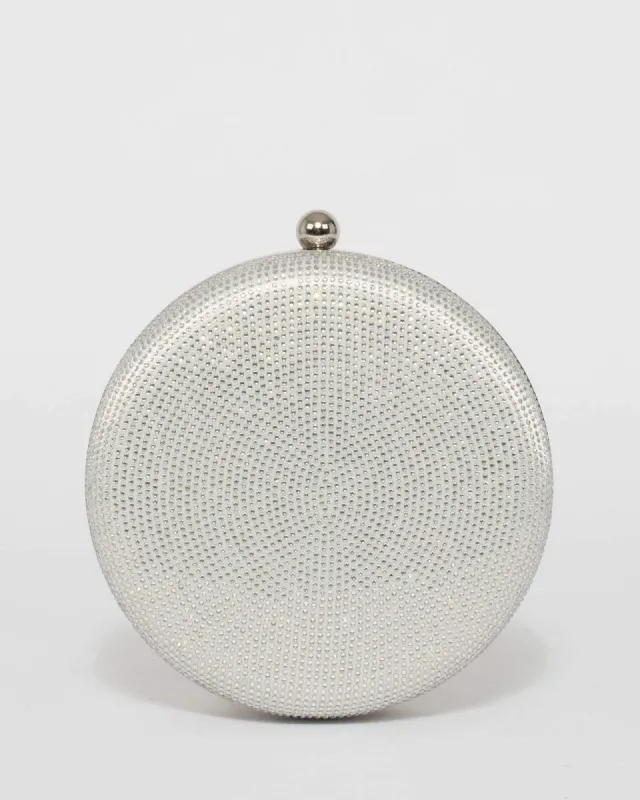Silver Crystal Circle Clutch Bag sold by Collete Hayman