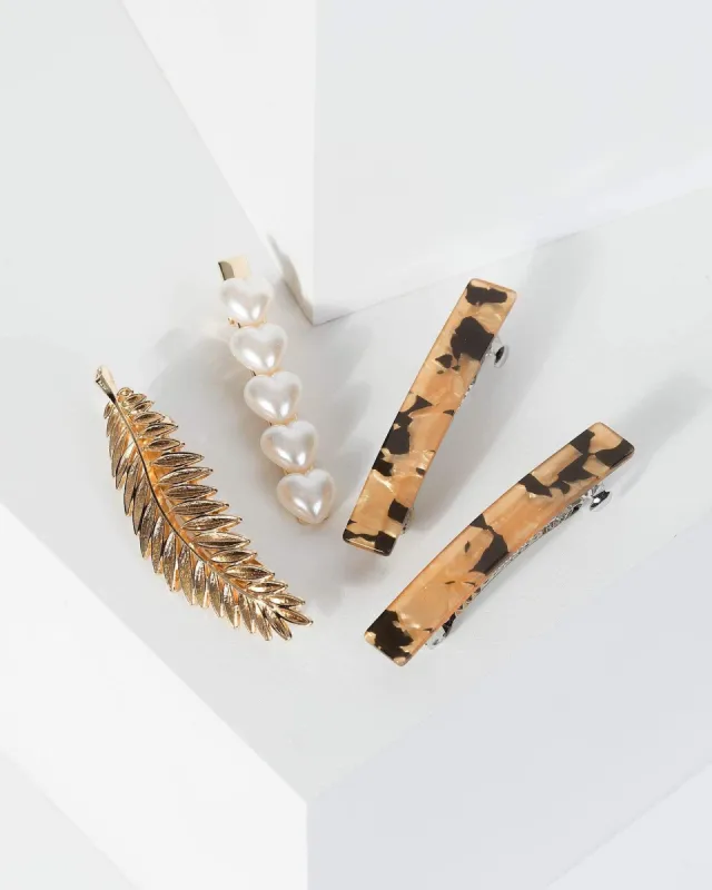 Multi Colour 4 Pack Leaf And Pearl Hair Slides sold by Collete Hayman