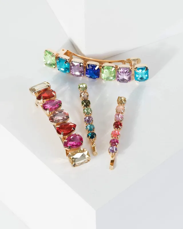 Multi Colour 4 Pack Multi Sized Crystal Hair Slides sold by Collete Hayman