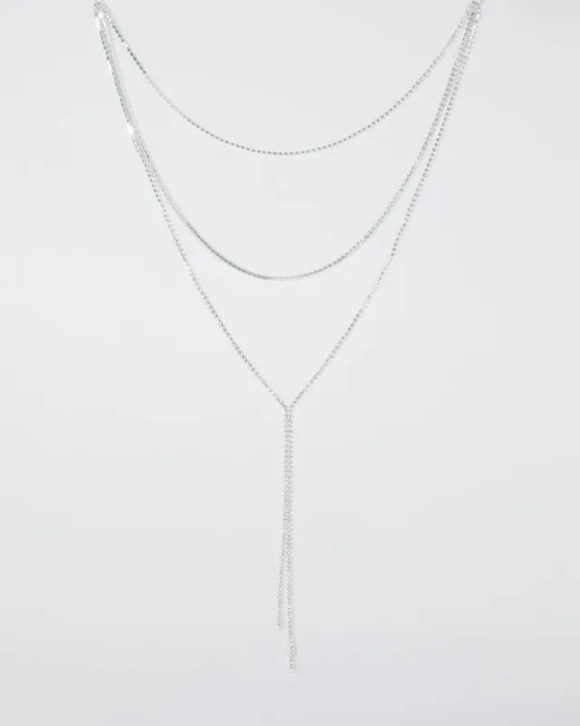 Silver Thin Diamante Multi Layered Lariat Necklace sold by Collete Hayman