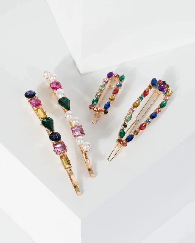 Multi Colour 4 Pack Crystal And Pearl Hair Slides sold by Collete Hayman
