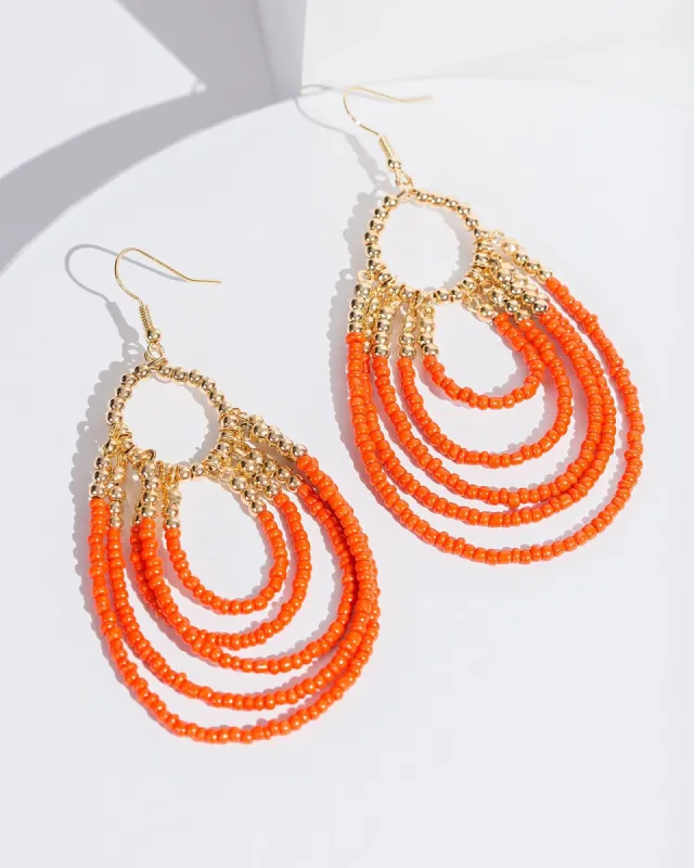 Orange Beaded Loops Statement Hook Earrings sold by Collete Hayman