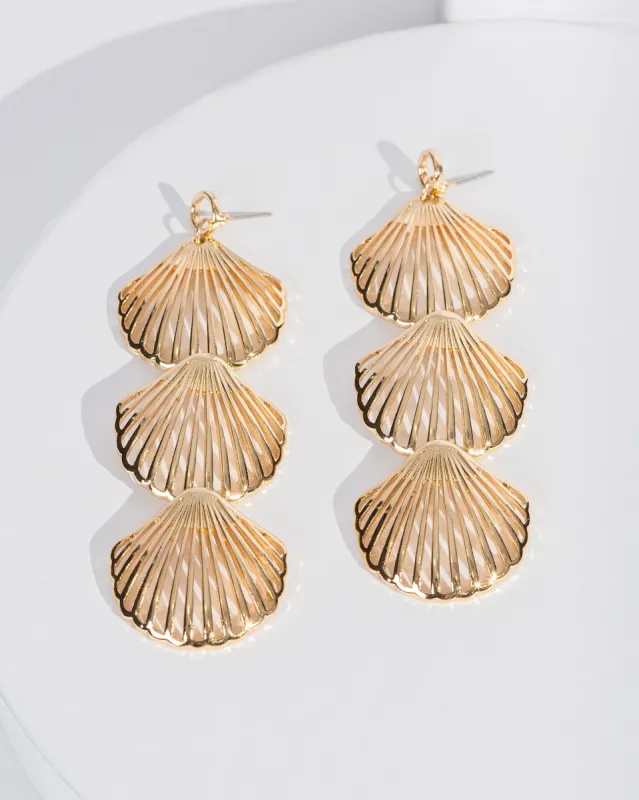 Gold Cut Out Shell Statement Earrings sold by Collete Hayman